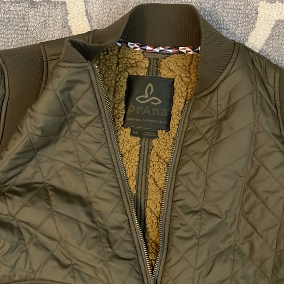 Prana Varsity Quilted Bomber Jacket Womens Olive Green Size S - Picture 7 of 10